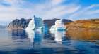 Icebergs in the Uummannaq Fjord System in the northwest of Greenland, Danish Territory. Art Print